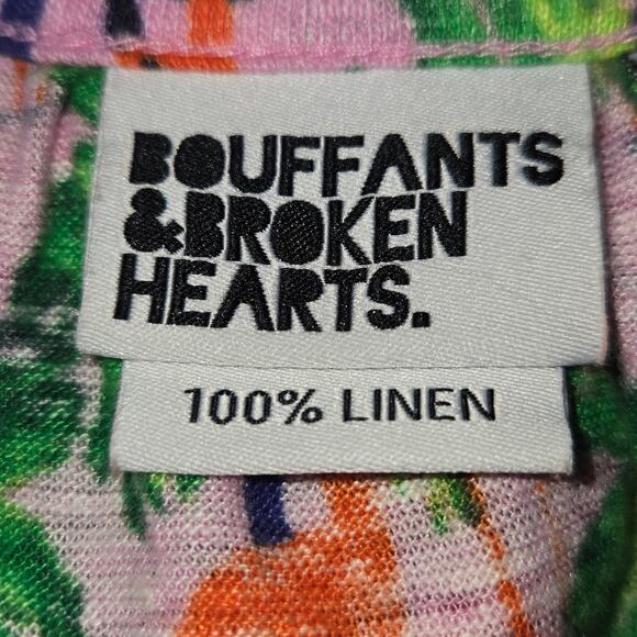 Bouffants & Broken Hearts Womens Small Linen Tank Top Pink Flamingo Palm Trees - Picture 2 of 10